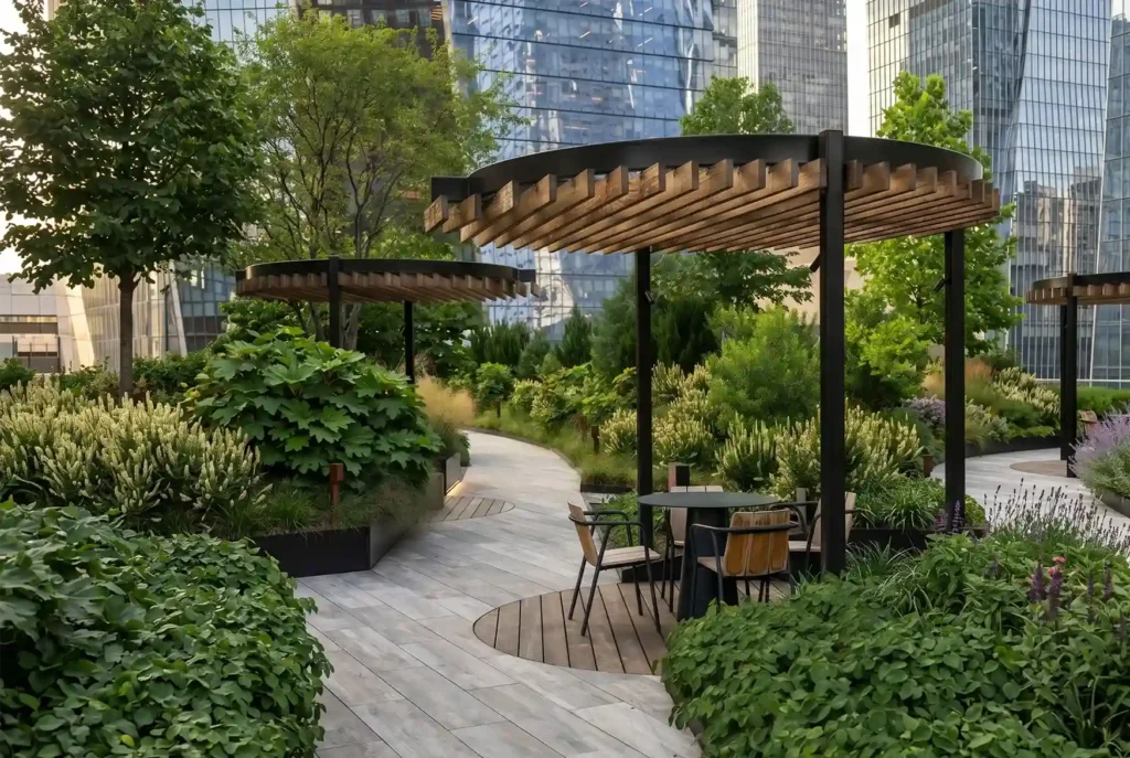 Hotel sostenible en Medellín: Terraza con diseño biofílico