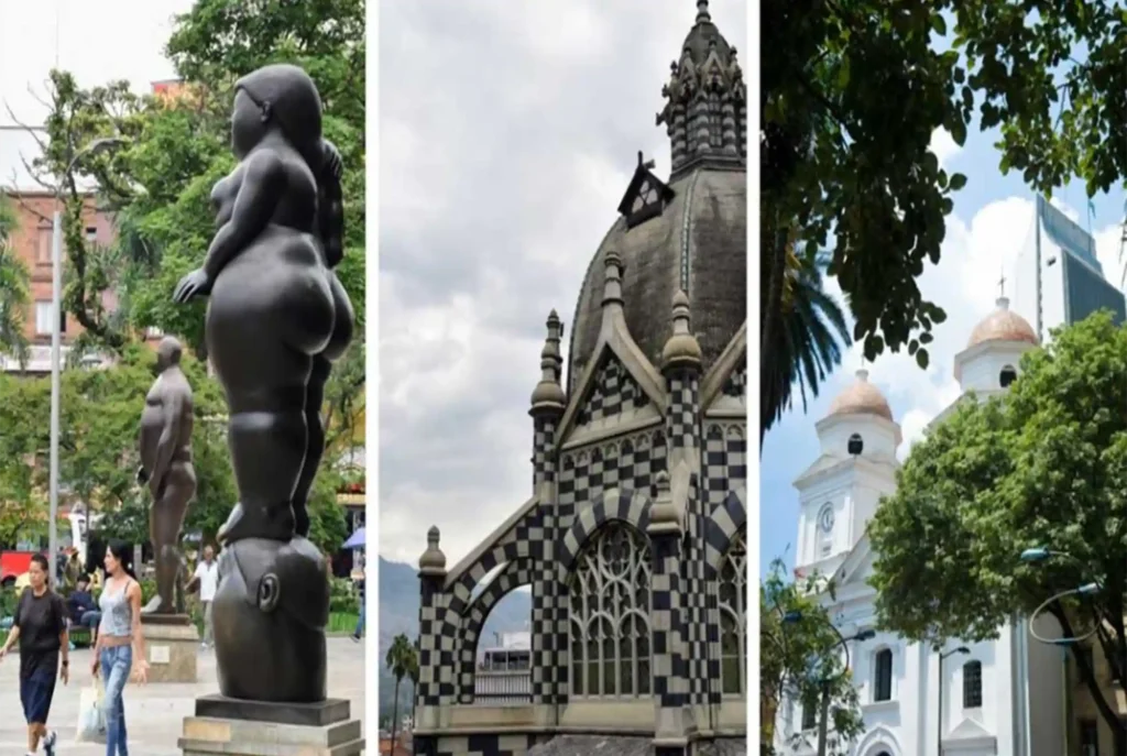 Plaza Botero esculturas iglesia y catedral del centro historico de Medellin.
